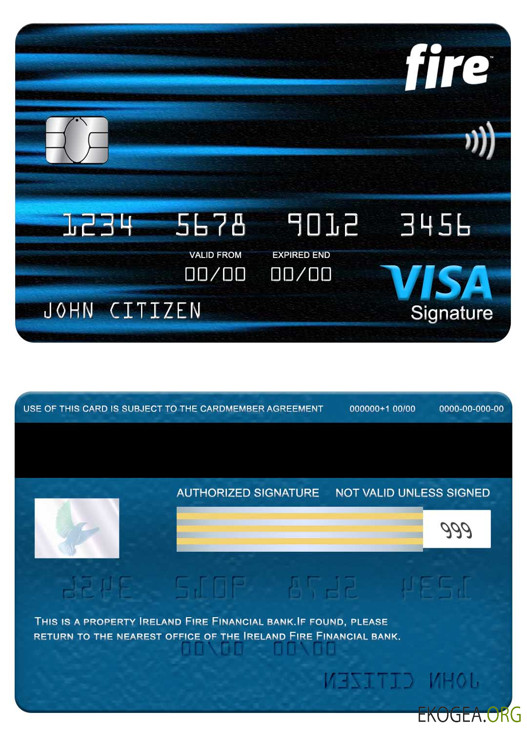 Carte de signature de visa de la banque Ireland Fire Financial